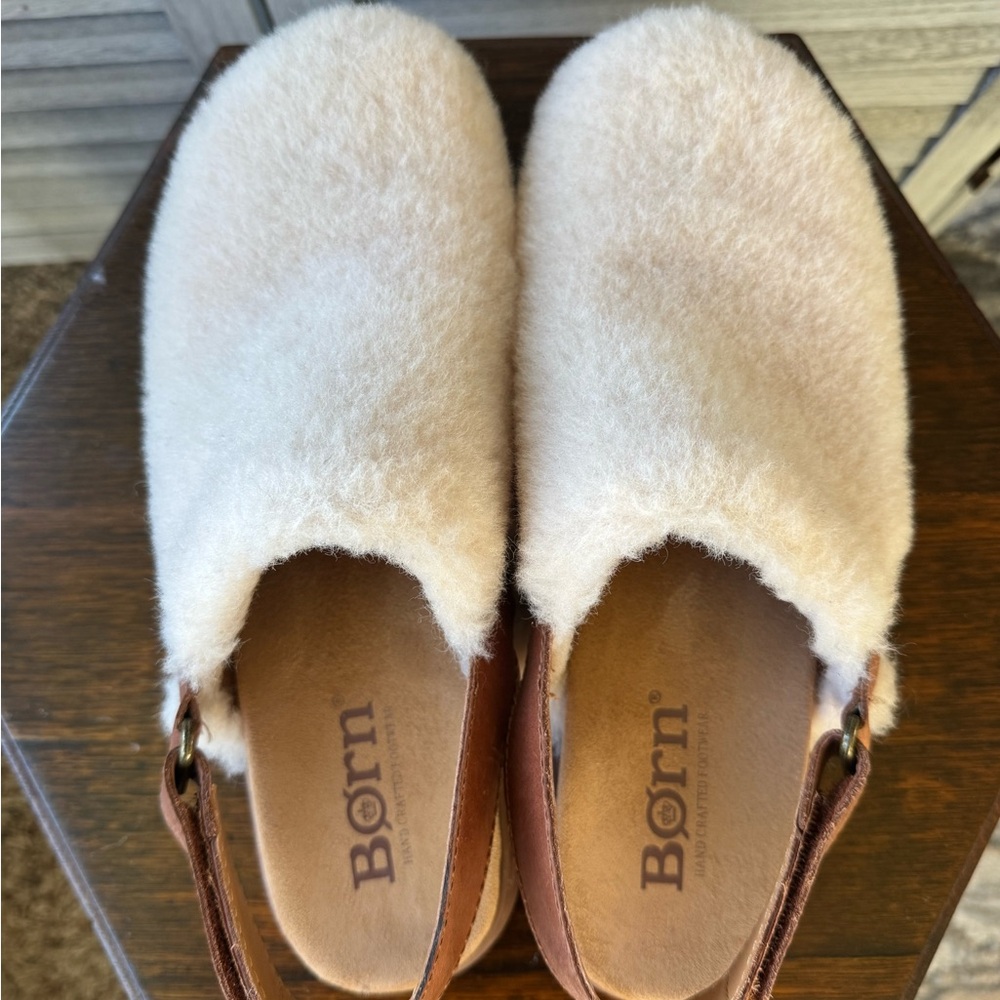 Born Kat Slingback, W size 10 Cream Shearling Cozy Clogs